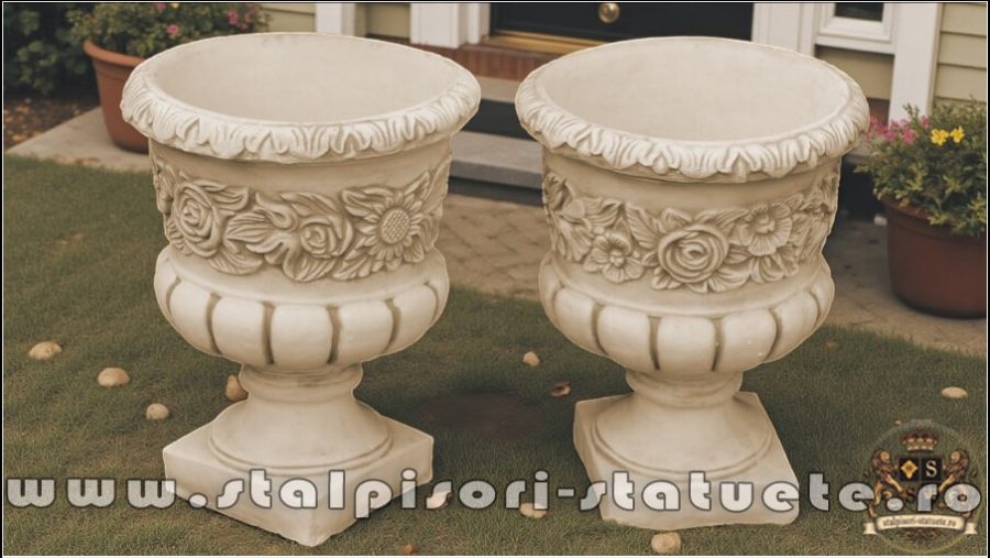 Vază ornament cu picior, gri patinat, model V7. (2)