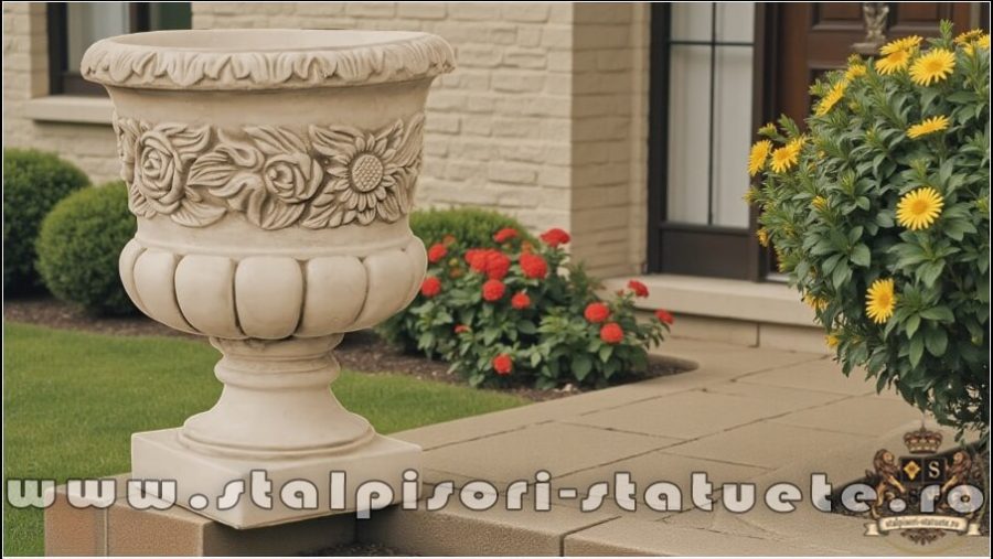 Vază ornament cu picior, gri patinat, model V7. (6)