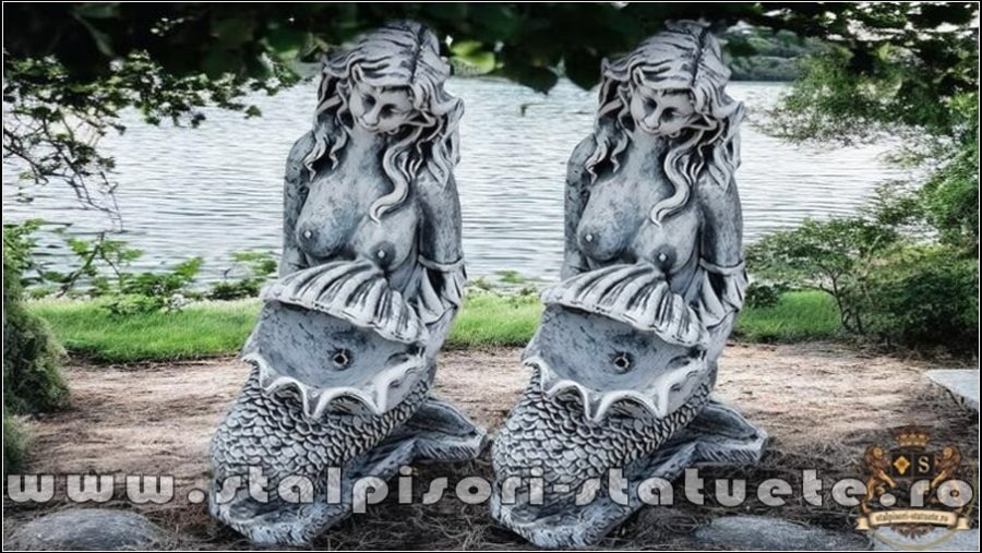 Set două sirene cu scoică, gri patinat, model S49 B (3).