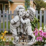 Statuetă copilași sărutându-se, gri antichizat, model S113.