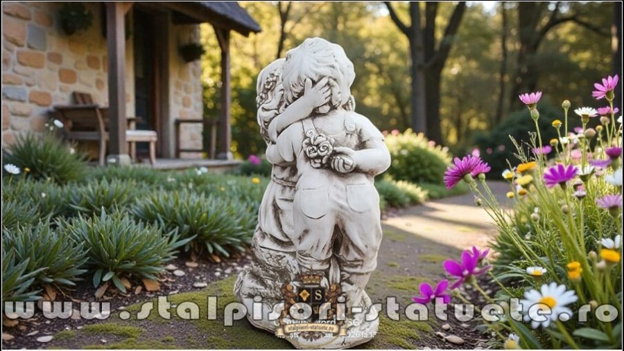 Statuetă copilași sărutându-se, gri antichizat, model S113. (4)