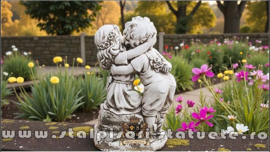 Statuetă copilași sărutându-se, gri antichizat, model S113. (5)