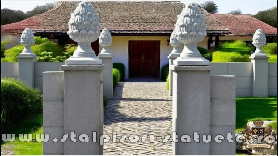 Capitel con de pin cu bază, gri patinat, model T3. (3)