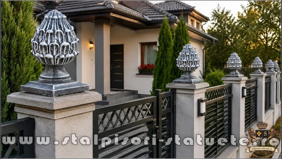 Capitel con de pin cu bază, gri patinat, model T3. (5)