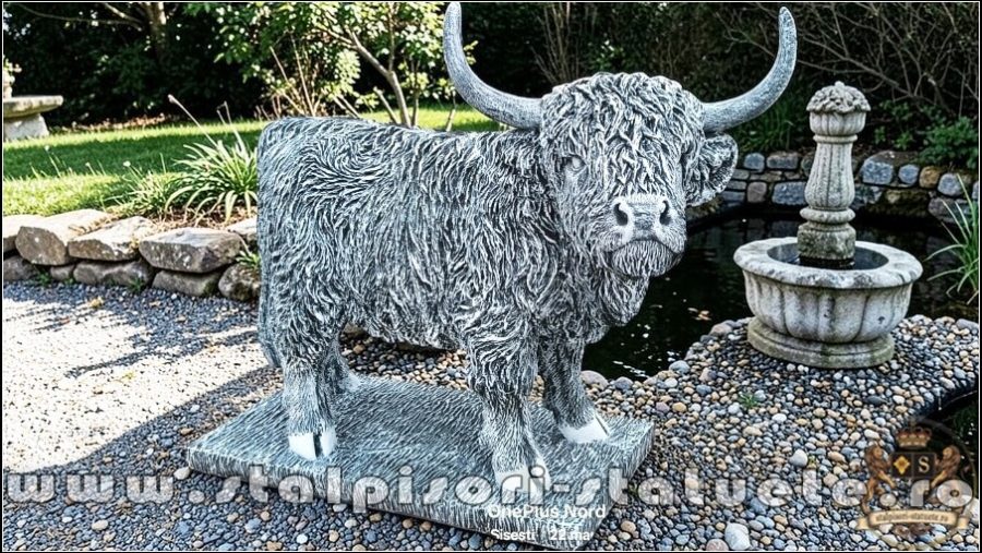 Statuetă văcuță Highland, gri patinat, model S106. (1)