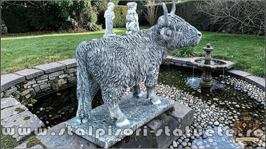 Statuetă văcuță Highland, gri patinat, model S106. (2)