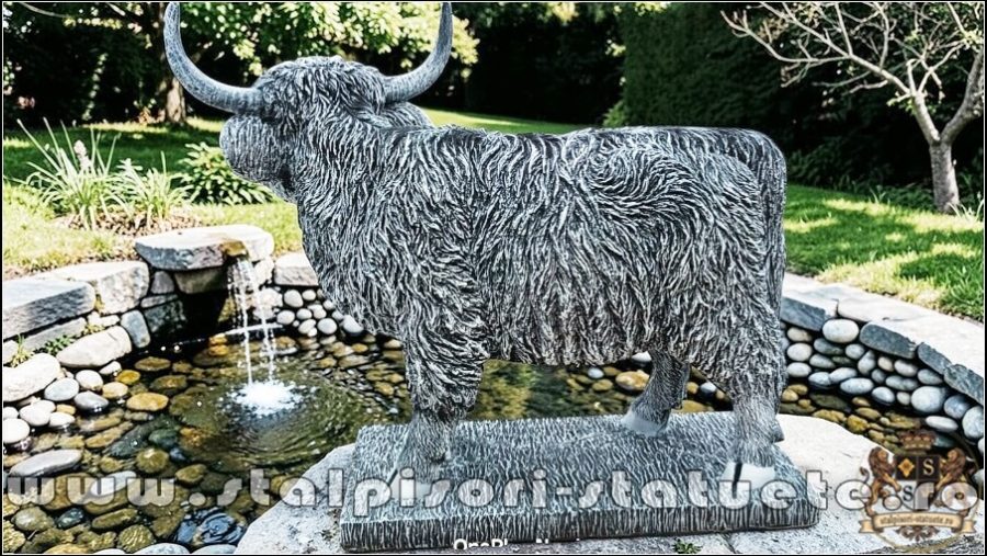 Statuetă văcuță Highland, gri patinat, model S106. (3)