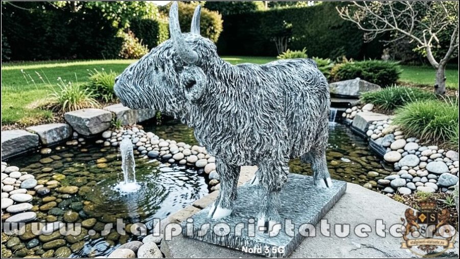 Statuetă văcuță Highland, gri patinat, model S106. (4)