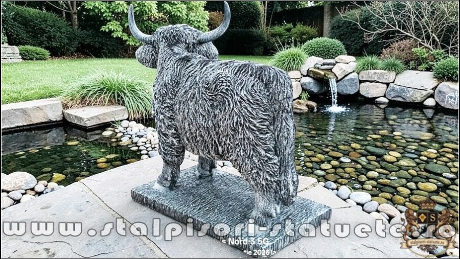 Statuetă văcuță Highland, gri patinat, model S106. (5)