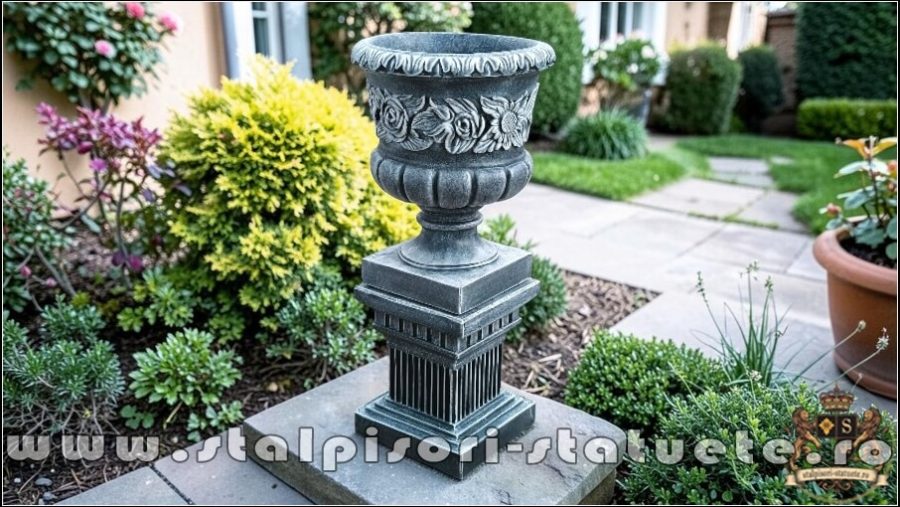 Set vază cu soclu, gri patinat, model V7-S107. (1)