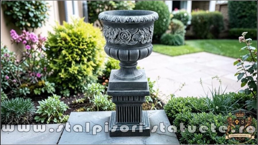 Set vază cu soclu, gri patinat, model V7-S107. (2)