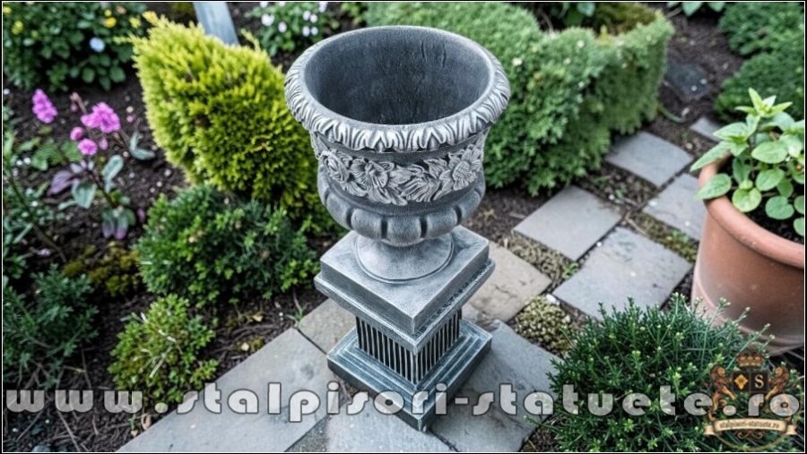 Set vază cu soclu, gri patinat, model V7-S107. (3)