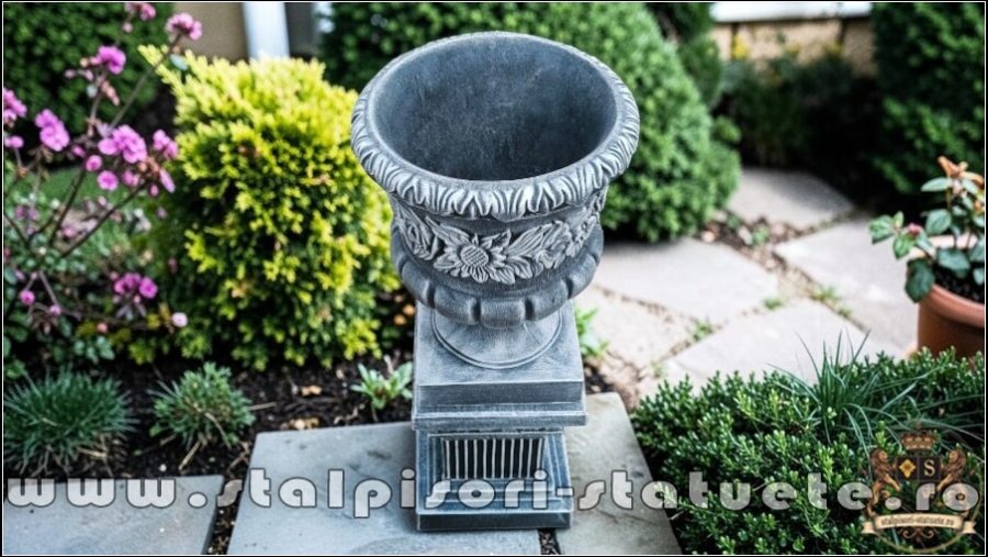 Set vază cu soclu, gri patinat, model V7-S107. (4)