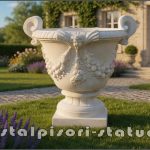 Vază mare cu picior, alb marmorat, model V2.