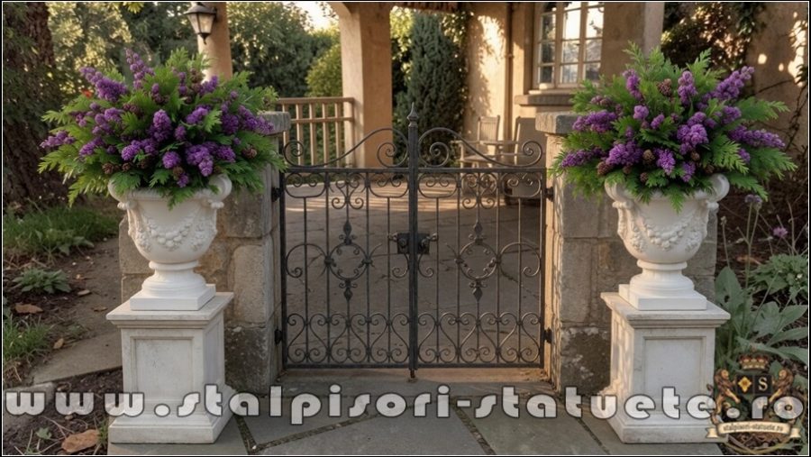 Vază mare cu picior, alb marmorat, model V2. (2)