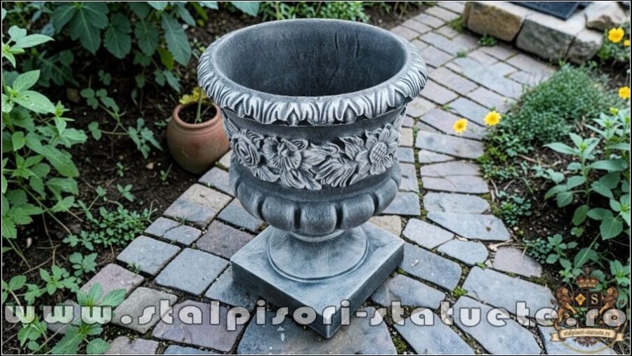 Vază ornament cu picior, gri patinat, model V7. (3)