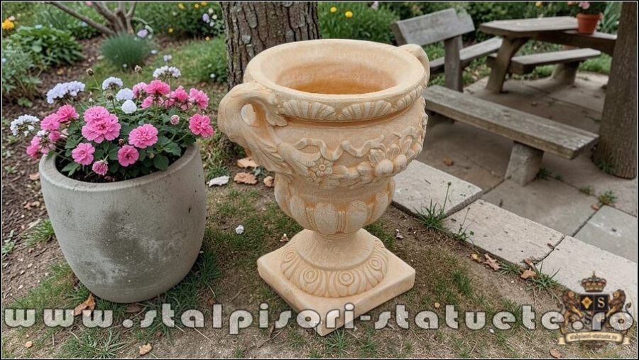 Vază ornament mare cu picior, galben patinat, model V6. (3)