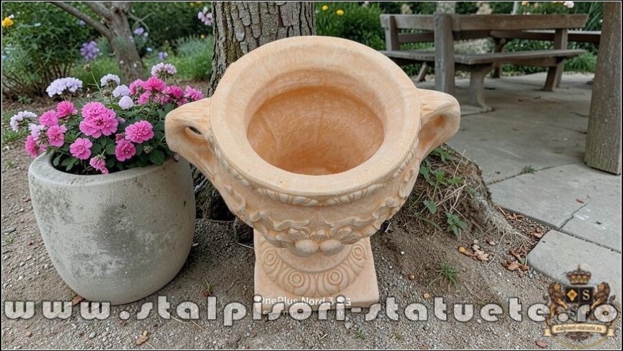 Vază ornament mare cu picior, galben patinat, model V6. (4)