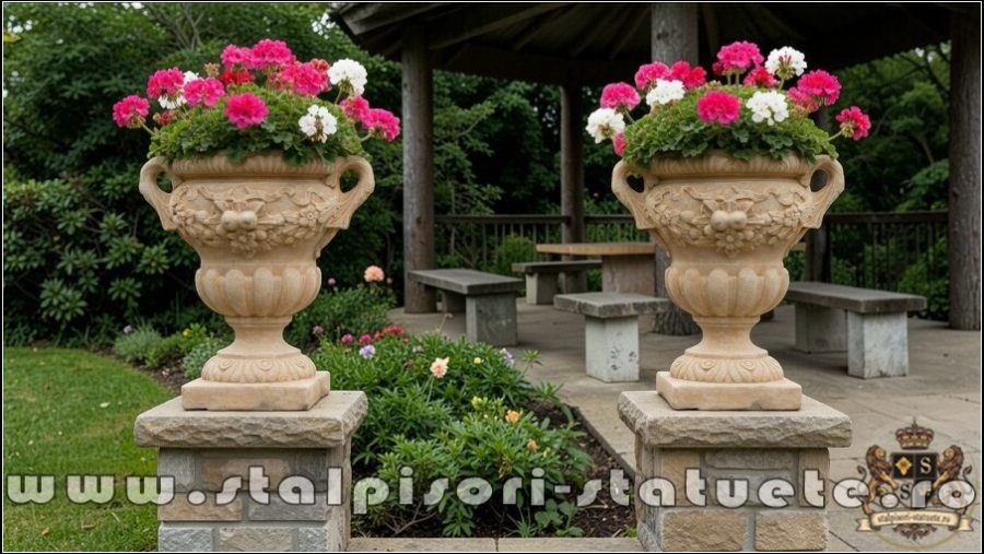 Vază ornament mare cu picior, galben patinat, model V6. (5)