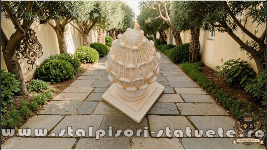 Capitel con de pin cu bază, galben patinat, model T3. (2)