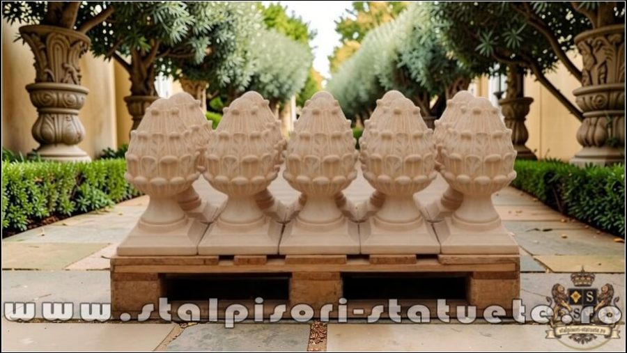Capitel con de pin cu bază, galben patinat, model T3. (3)