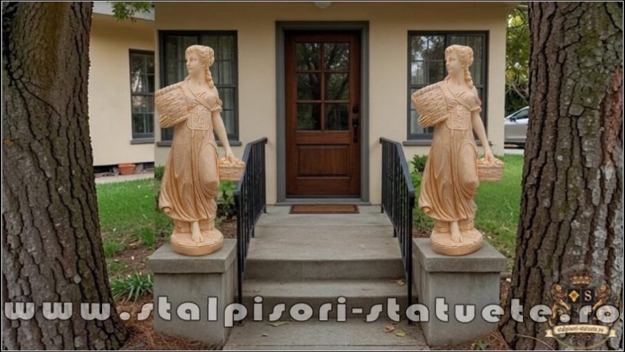 Statuetă domnița cu coșulețe, galben patinat, model S67. (5)