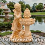 Statuetă fetița cu cățeluș, galben patinat, model F4.