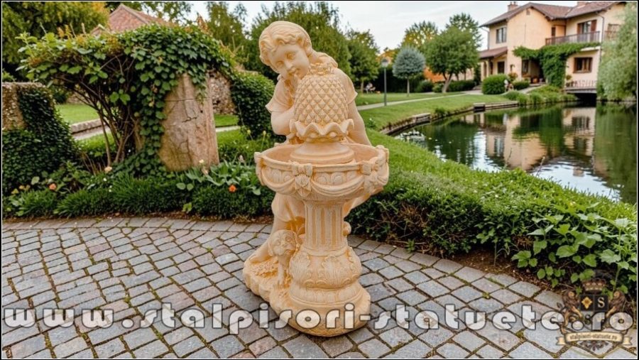 Statuetă fetița cu cățeluș, galben patinat, model F4. (3)