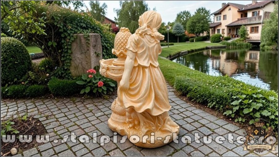 Statuetă fetița cu cățeluș, galben patinat, model F4. (4)
