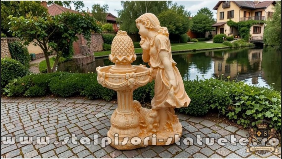 Statuetă fetița cu cățeluș, galben patinat, model F4. (5)