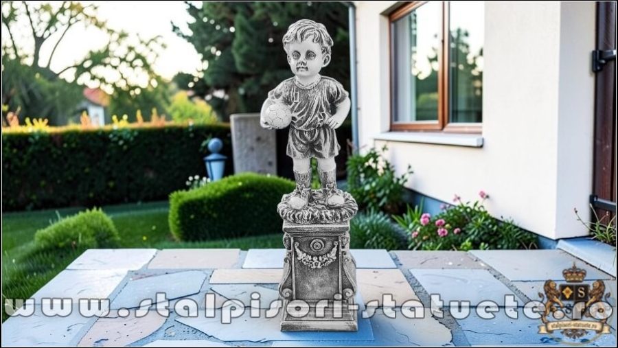 Statuetă fotbalist junior pe stativ, gri antichizat, model S102-S109. (1)