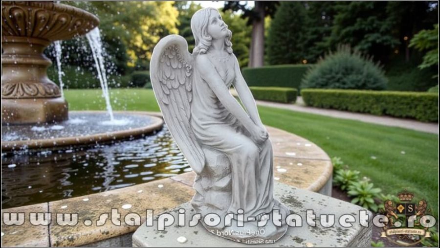 Statuetă îngeraș mare, alb marmorat, model S9. (2)