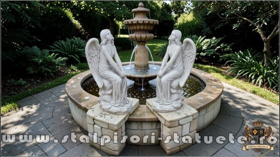 Statuetă îngeraș mare, alb marmorat, model S9. (5)