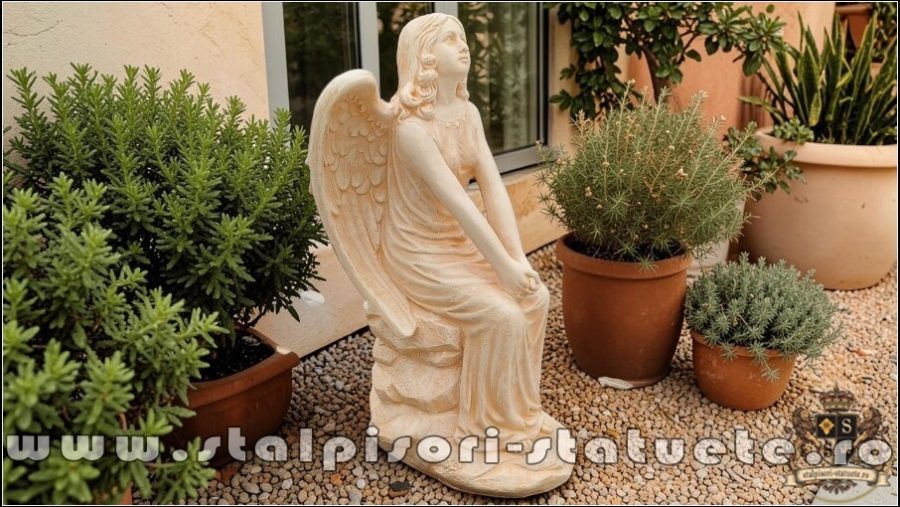Statuetă îngeraș mare, galben patinat, model S9. (2)