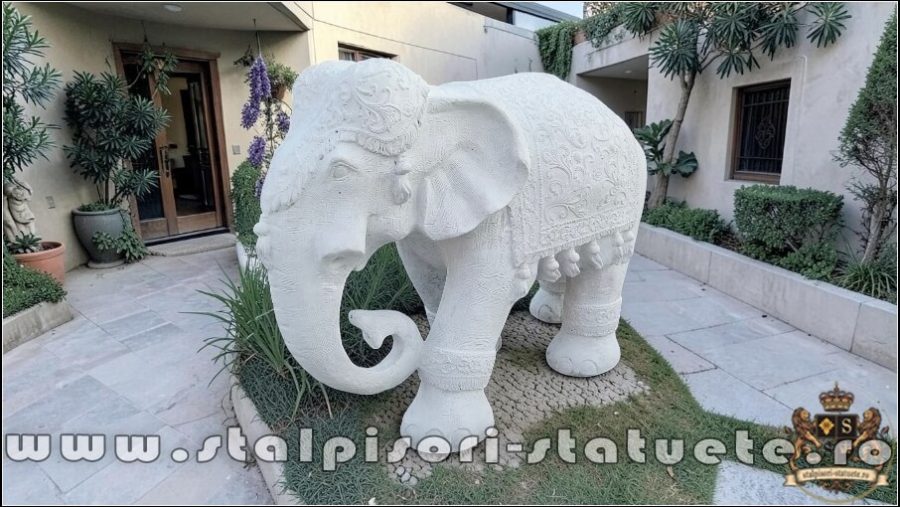 Statuetă elefant mare, alb marmorat, model S54. (1)