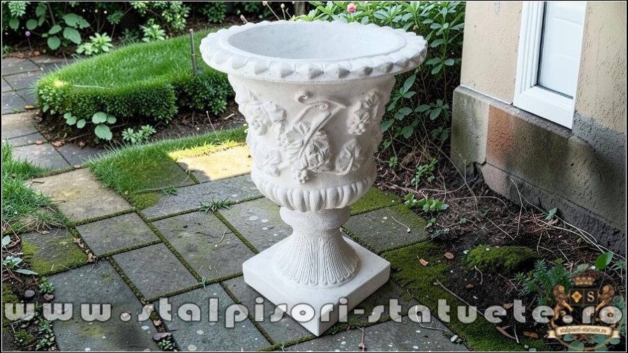 Vază ornament cu picior, alb marmorat, model V1. (1)
