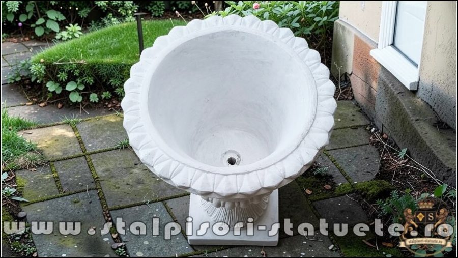 Vază ornament cu picior, alb marmorat, model V1. (2)g