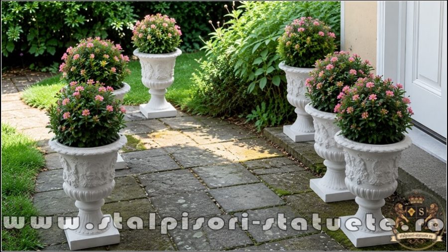 Vază ornament cu picior, alb marmorat, model V1. (4)