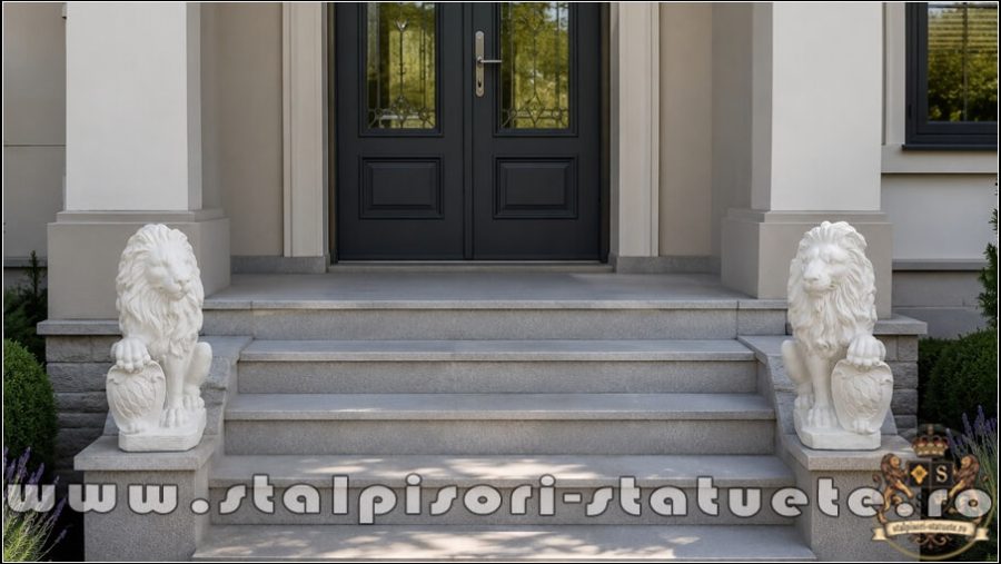 Statuetă leu mic cu blazon, alb marmorat, model S2. (5)