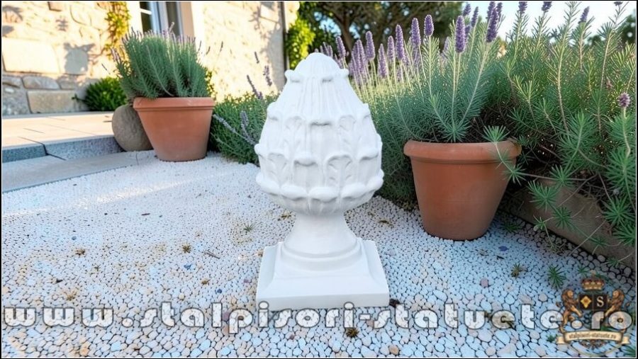 Capitel con de pin cu bază, alb marmorat, model T3. (1)