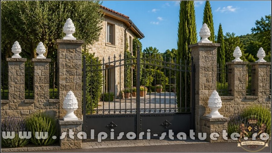 Capitel con de pin cu bază, alb marmorat, model T3. (5)