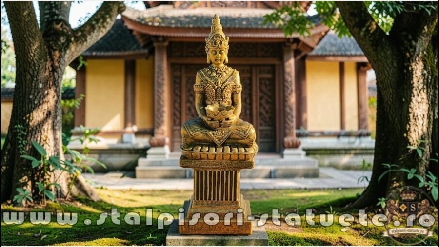 Statuetă Buddha Kwan Yin, auriu antichizat, model S8 (2). (1)