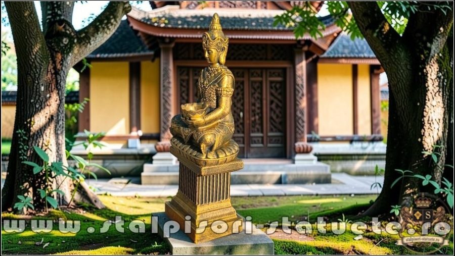 Statuetă Buddha Kwan Yin, auriu antichizat, model S8 (2). (3)