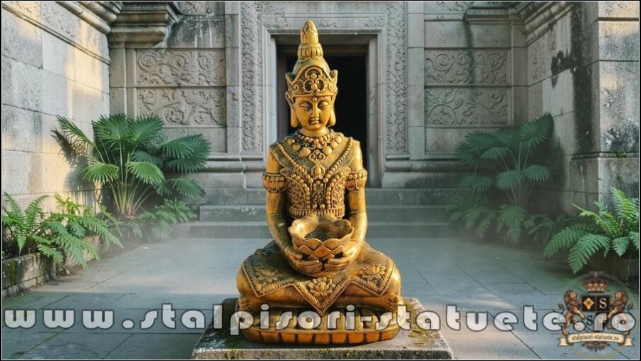 Statuetă Buddha Kwan Yin, auriu antichizat, model S8. (1)
