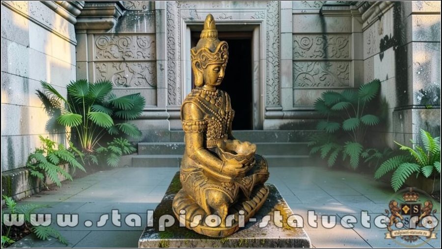 Statuetă Buddha Kwan Yin, auriu antichizat, model S8. (2)