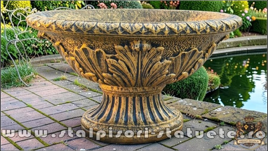 Vază mare, ornament stejar, gri antichizat, model V5. (1)