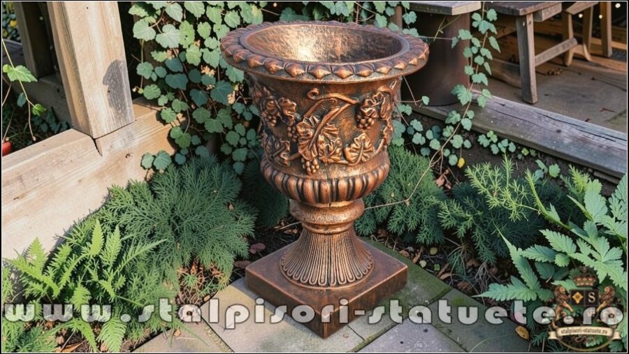 Vază ornament cu picior, arămiu patinat, model V1. (1)