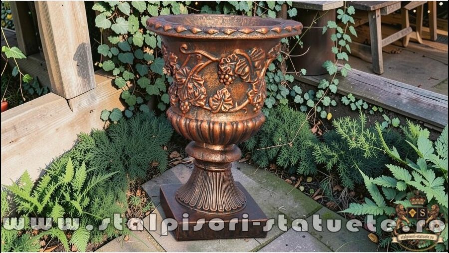 Vază ornament cu picior, arămiu patinat, model V1. (2)
