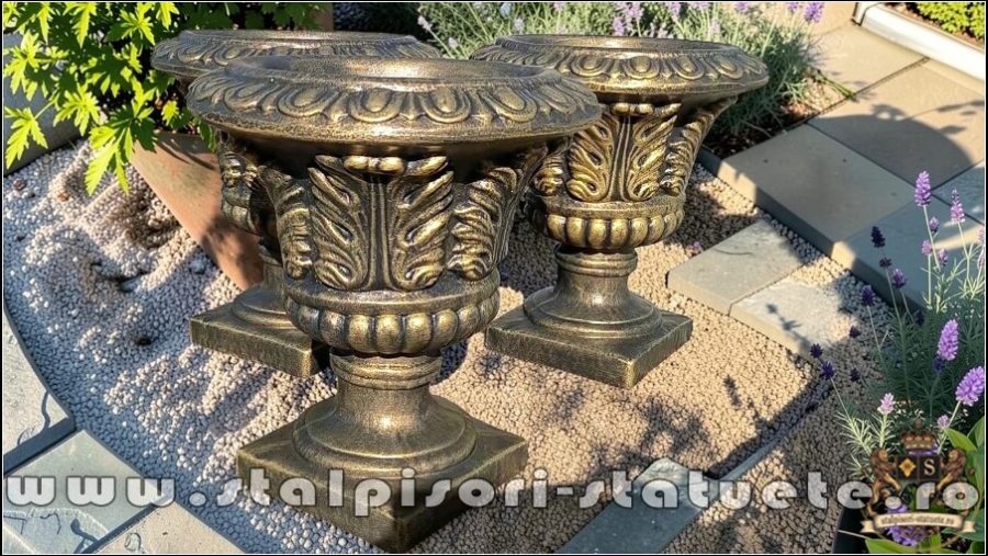 Vază ornament stejar cu picior, auriu patinat, model V3. (1)