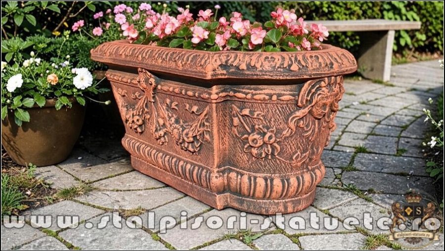 Jardinieră ornament flori, terracotta antichizat, model J8. (1)